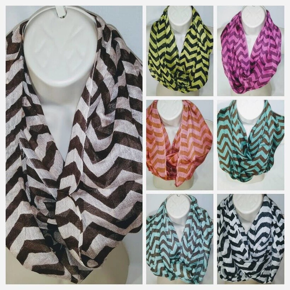 New Women Fashionable Infinity Scarf Wrap Circle Loop Scarves Chevron Two Color
